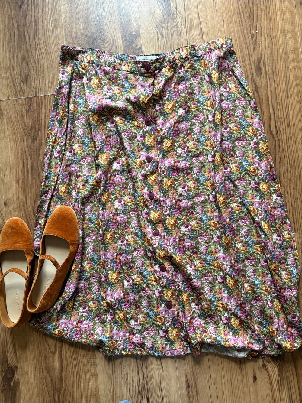 Floral Button Down Midi Skirt